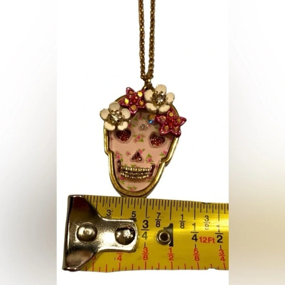 BETSEY JOHNSON SET Sugar Skull Mexican Day of the Dead Earrings & Necklace NWT - Picture 7 of 7